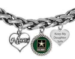 Army Nurse,Army Symbol, Keep My Daughter Safe, On A Adjustable Antique Wheat Chain Bracelet, Hypoallergenic-Safe,No Nickel, Lead, Or Cadmium