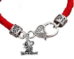 Marine, I Love My Marine, Genuine Austrian Crystal, All Hand Set, Genuine Red Leather Bracelet, Hypoallergenic-Safe, No Nickel, Lead, Or Cadmium In The Metal.