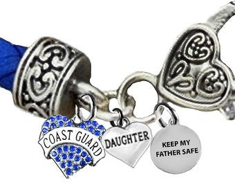 Coast Guard Daughter, Keep My Father Safe, On A Blue Leather Bracelet, Hypoallergenic-Safe, No Nickel, Lead, Or Cadmium ©2014, ©2021, ©2022