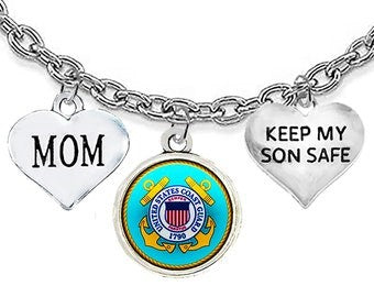 Coast Guard Mom, Keep My Son Safe, On A Adjustable 18-21 Inch Cable Chain Necklace, Hypoallergenic-Safe, No Nickel, Lead, Or Cadmium ©2022