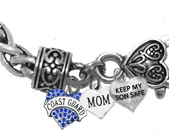 Coast Guard Mom, Keep My Son Safe, On A Antique Wheat Chain Bracelet, Hypoallergenic-Safe, No Nickel, Lead, Or Cadmium ©2014, ©2021, ©2022