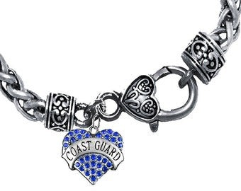 Coast Guard, Genuine Austrian Crystal, All Hand Set, Antique Wheat Chain Bracelet, Hypoallergenic-Safe, No Nickel, Lead, Or Cadmium