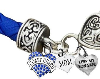 Coast Guard Wife, Keep My Son Safe, On A Blue Leather Bracelet, Hypoallergenic-Safe, No Nickel, Lead, Or Cadmium. ©2014, ©2021, ©2022