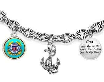 Coast Guard, Genuine Austrian Crystal Anchor, God Has You In His Arms, And I Have You In My Heart, On A Adjustable Cable Chain Necklace©2022