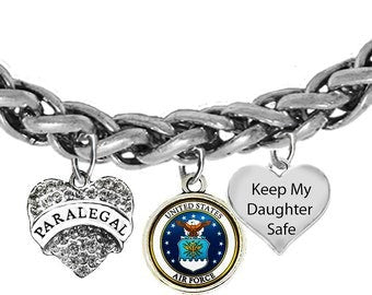 Air Force, Paralegal, Air Force Symbol, Keep My Daughter Safe,Adjustable Antique Wheat Chain Bracelet, Hypoallergenic,No Nickel, Lead,Cadmium