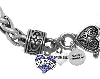 Air Force Daughter, Keep My Father Safe, On A Antique Wheat Chain Bracelet, Hypoallergenic-Safe, No Nickel, Lead, Or Cadmium ©2014, ©2022