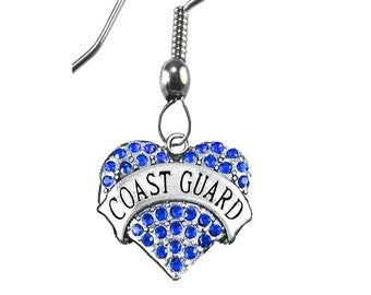 Coast Guard, Genuine Austrian Crystal, All Hand Set, Surgical Steel Wire Earrings, Hypoallergenic-Safe, No Nickel, Lead, Or Cadmium In Metal