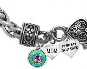 Coast Guard, Mom, Keep My Son Safe, On A Antique Finish Wheat Chain Bracelet, Hypoallergenic-Safe, No Nickel, Lead, Or Cadmium ©2016 ©2022