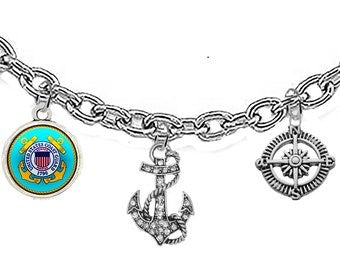 Coast Guard,Genuine Austrian Crystal Anchor, A Compass A Symbol Of Safety And Protection,On A Adjustable Cable Chain Necklace,Hypoallergenic