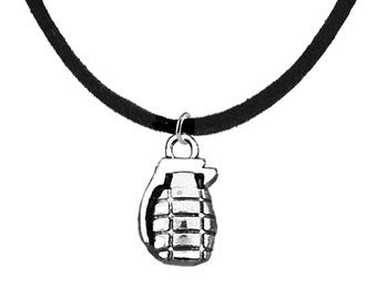 Hand Grenade, High Polish Silver Finish, Very Detailed,Adjustable Black Suede Necklace, Hypoallergenic-Safe,No Nickel, Lead,Or Cadmium ®2022