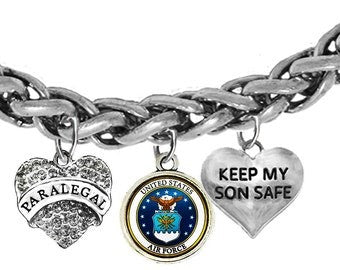 Air Force Para Legal, Air Force Symbol, Keep My Son Safe, Adjustable Antique Wheat Chain Bracelet, Hypoallergenic,No Nickel, Lead,Or Cadmiumrce