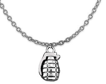 Hand Grenade, High Polish Silver Finish, Very Detailed,Adjustable Cable Chain Necklace, Hypoallergenic-Safe,No Nickel, Lead,Or Cadmium ®2022