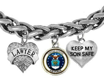 Air Force, Lawyer, Air Force Symbol, Keep My Son Safe,Adjustable Antique Wheat Chain Bracelet, Hypoallergenic-Safe,No Nickel, Lead,Or Cadmium In The Metal.